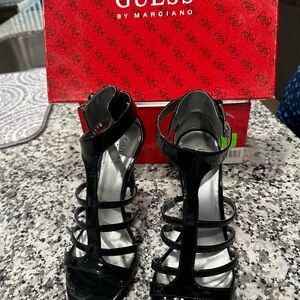 Guess Glossy Black Strappy Heels